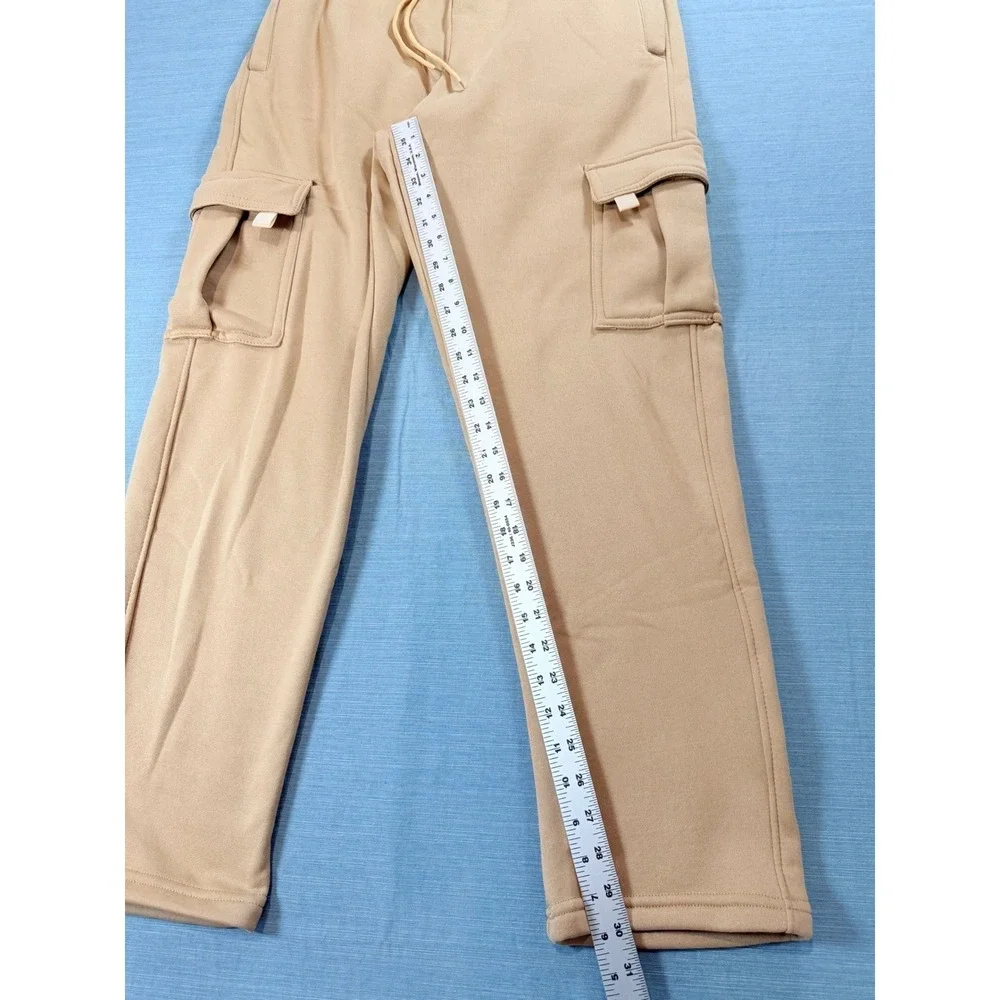 Unbranded Tan Khaki Cargo Sweatpants Mens Medium Fleece Lined Joggers Streetwear